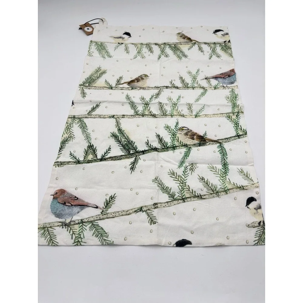 Creative Co-Op Bird Tea Towel 28x18 Cotton Kitchen Towel Winter Woodland NWT
